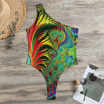 Psychedelic Fractal Print One Shoulder Bodysuit