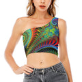 Psychedelic Fractal Print One Shoulder Crop Top