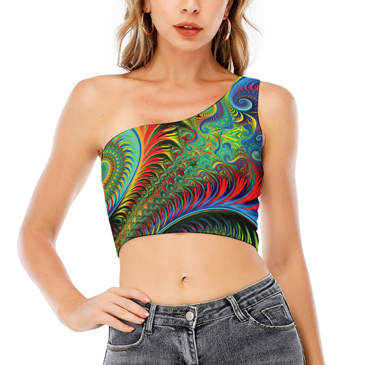Psychedelic Fractal Print One Shoulder Crop Top