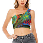 Psychedelic Fractal Print One Shoulder Crop Top