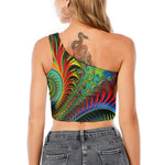 Psychedelic Fractal Print One Shoulder Crop Top