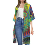 Psychedelic Fractal Print Open Front Beach Cover Up