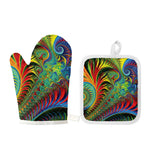 Psychedelic Fractal Print Oven Mitt And Pot Holder Set