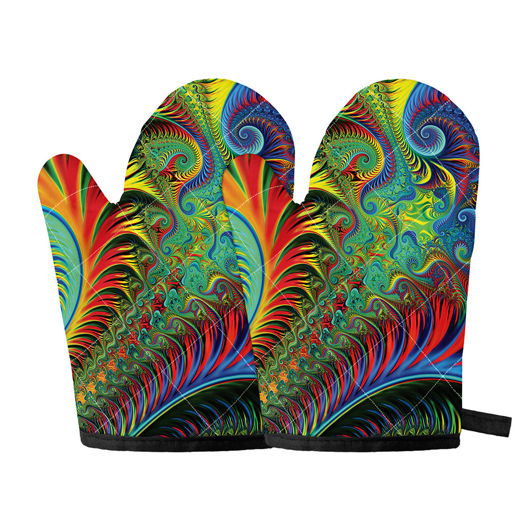 Psychedelic Fractal Print Oven Mitts