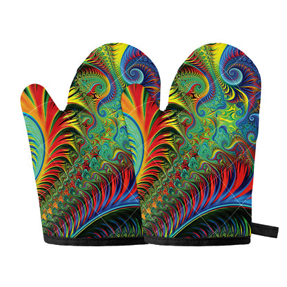Psychedelic Fractal Print Oven Mitts