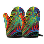 Psychedelic Fractal Print Oven Mitts