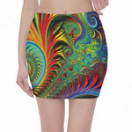 Psychedelic Fractal Print Pencil Mini Skirt