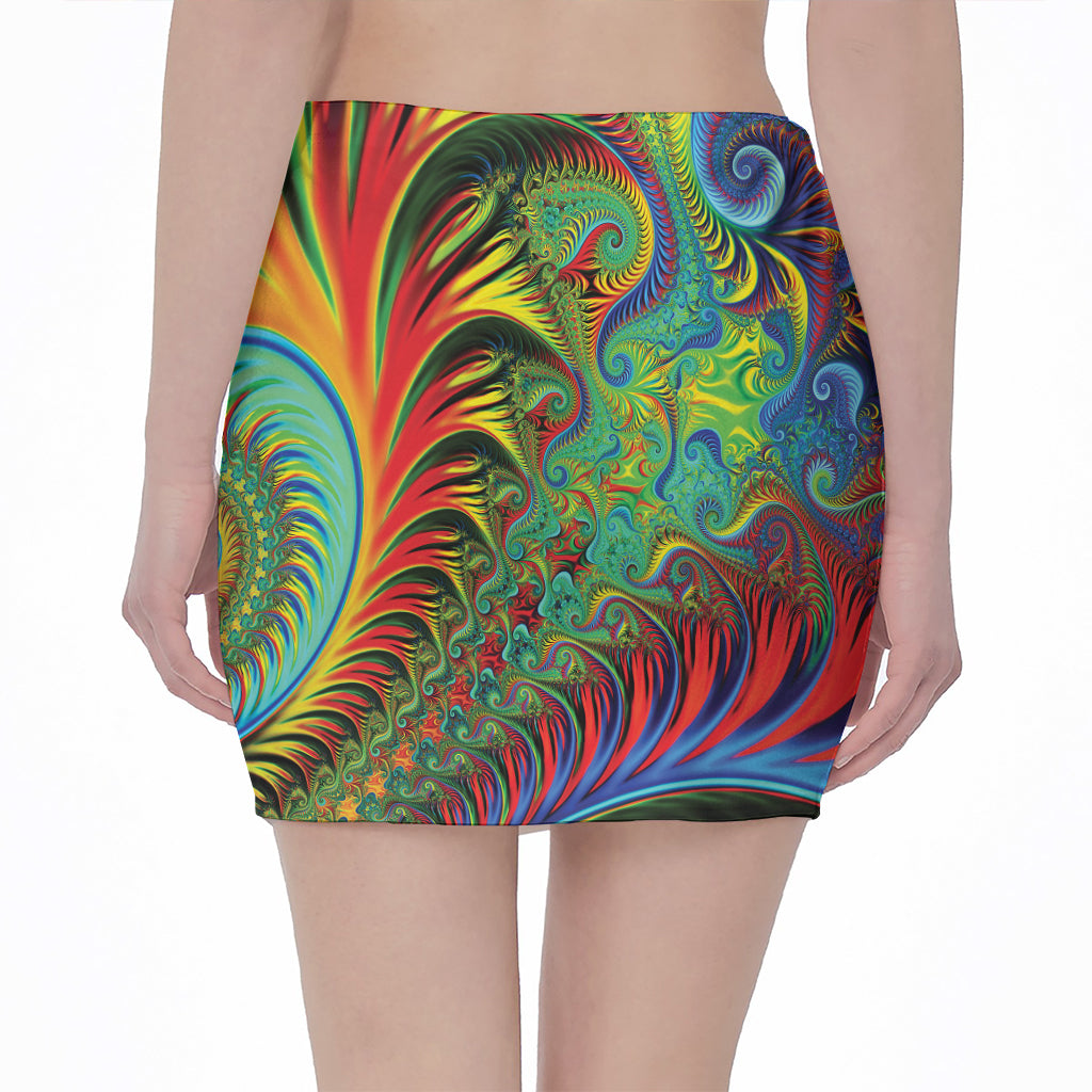 Psychedelic Fractal Print Pencil Mini Skirt