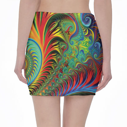 Psychedelic Fractal Print Pencil Mini Skirt