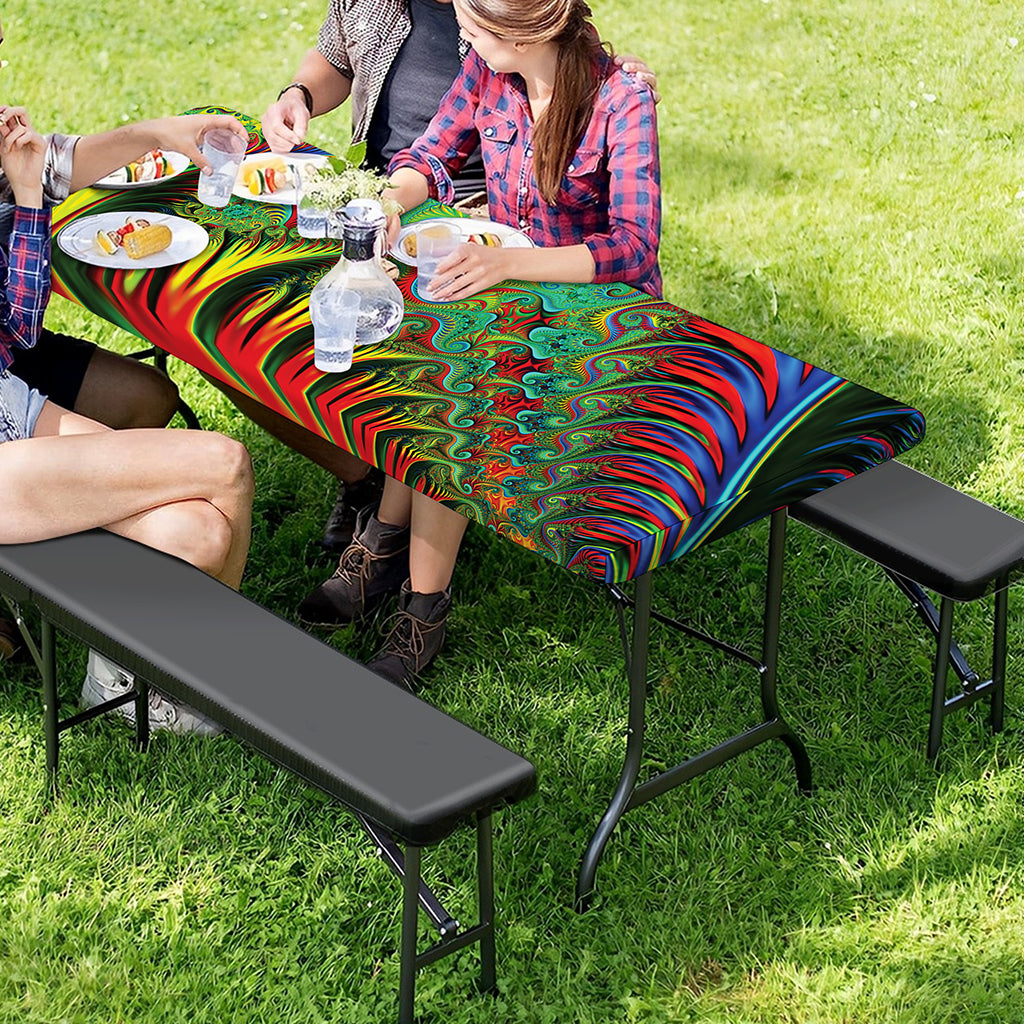 Psychedelic Fractal Print Picnic Table Cover