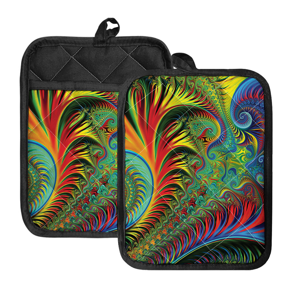 Psychedelic Fractal Print Pot Holders With Pocket