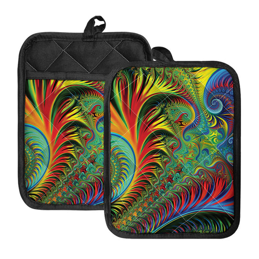 Psychedelic Fractal Print Pot Holders With Pocket