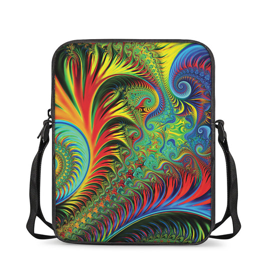 Psychedelic Fractal Print Rectangular Crossbody Bag