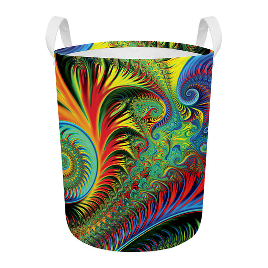 Psychedelic Fractal Print Round Laundry Basket