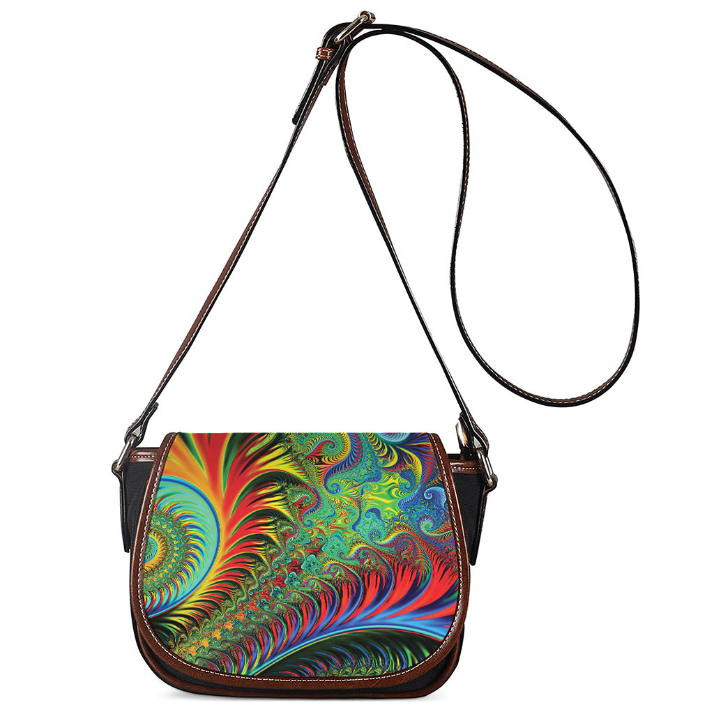 Psychedelic Fractal Print Saddle Bag