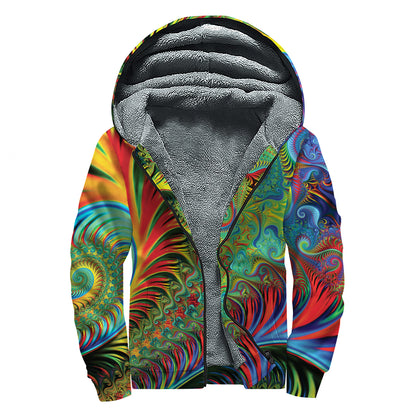 Psychedelic Fractal Print Sherpa Lined Zip Up Hoodie