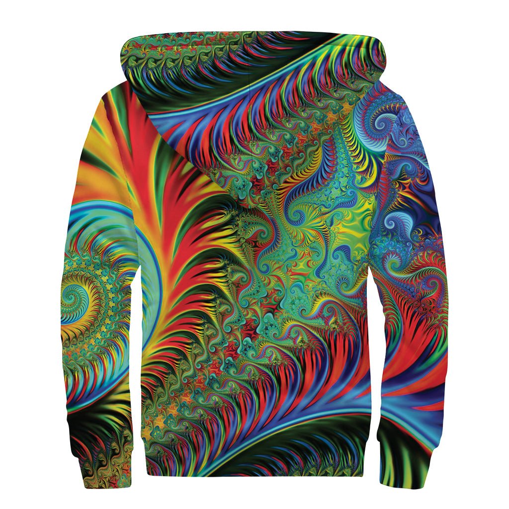 Psychedelic Fractal Print Sherpa Lined Zip Up Hoodie