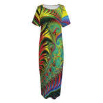 Psychedelic Fractal Print Short Sleeve Long Nightdress
