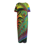 Psychedelic Fractal Print Short Sleeve Long Nightdress