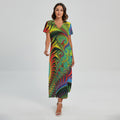 Psychedelic Fractal Print Short Sleeve Maxi Dress