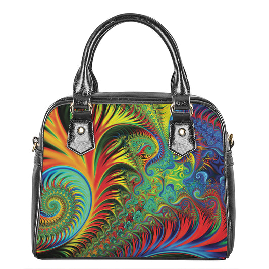Psychedelic Fractal Print Shoulder Handbag