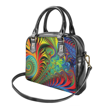 Psychedelic Fractal Print Shoulder Handbag