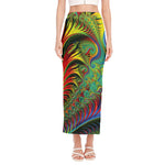 Psychedelic Fractal Print Side Slit Maxi Skirt