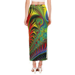 Psychedelic Fractal Print Side Slit Maxi Skirt
