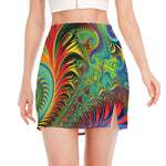 Psychedelic Fractal Print Side Slit Mini Skirt
