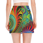 Psychedelic Fractal Print Side Slit Mini Skirt