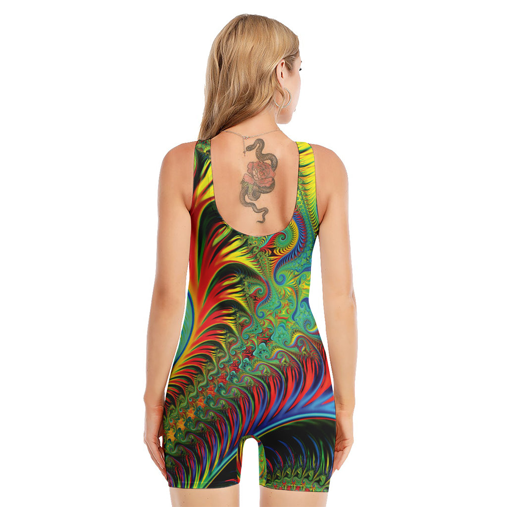 Psychedelic Fractal Print Sleeveless One Piece Swimsuit