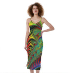 Psychedelic Fractal Print Slim Fit Midi Cami Dress