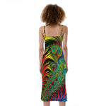 Psychedelic Fractal Print Slim Fit Midi Cami Dress