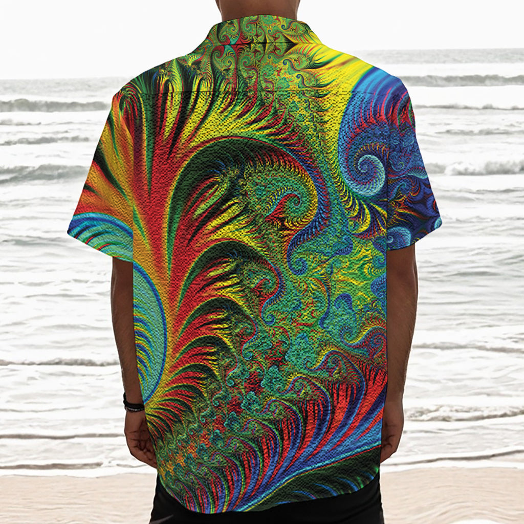 Psychedelic Fractal Print Textured Short Sleeve Shirt