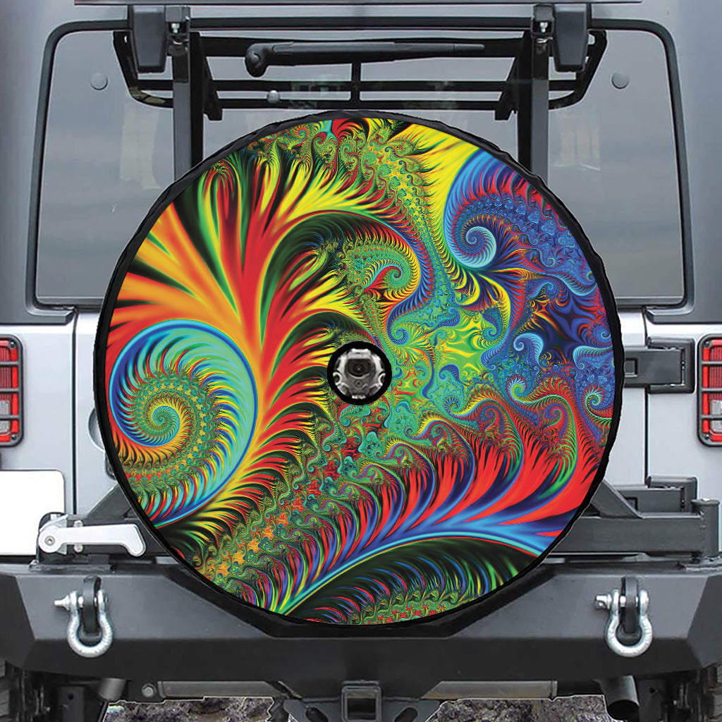 Psychedelic Fractal Print Tire Cover With Camera Hole