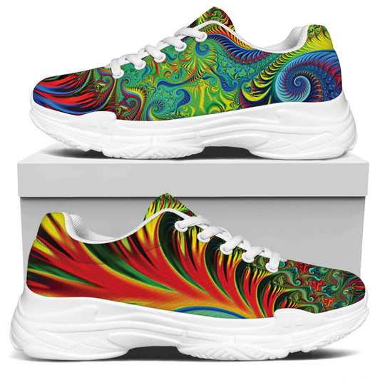 Psychedelic Fractal Print White Chunky Shoes