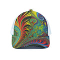Psychedelic Fractal Print White Mesh Trucker Hat