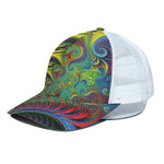 Psychedelic Fractal Print White Mesh Trucker Cap