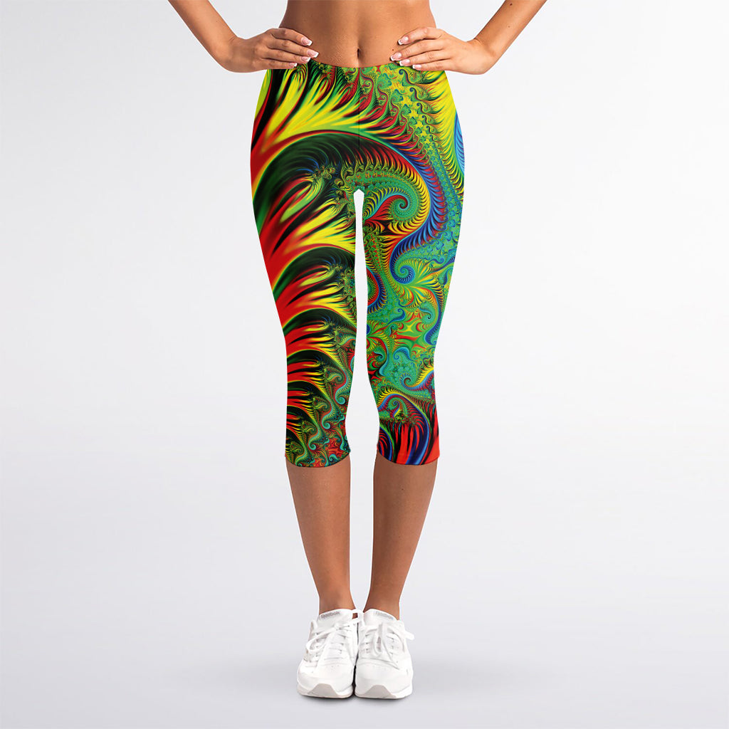 Psychedelic Fractal Print Women's Capri Leggings