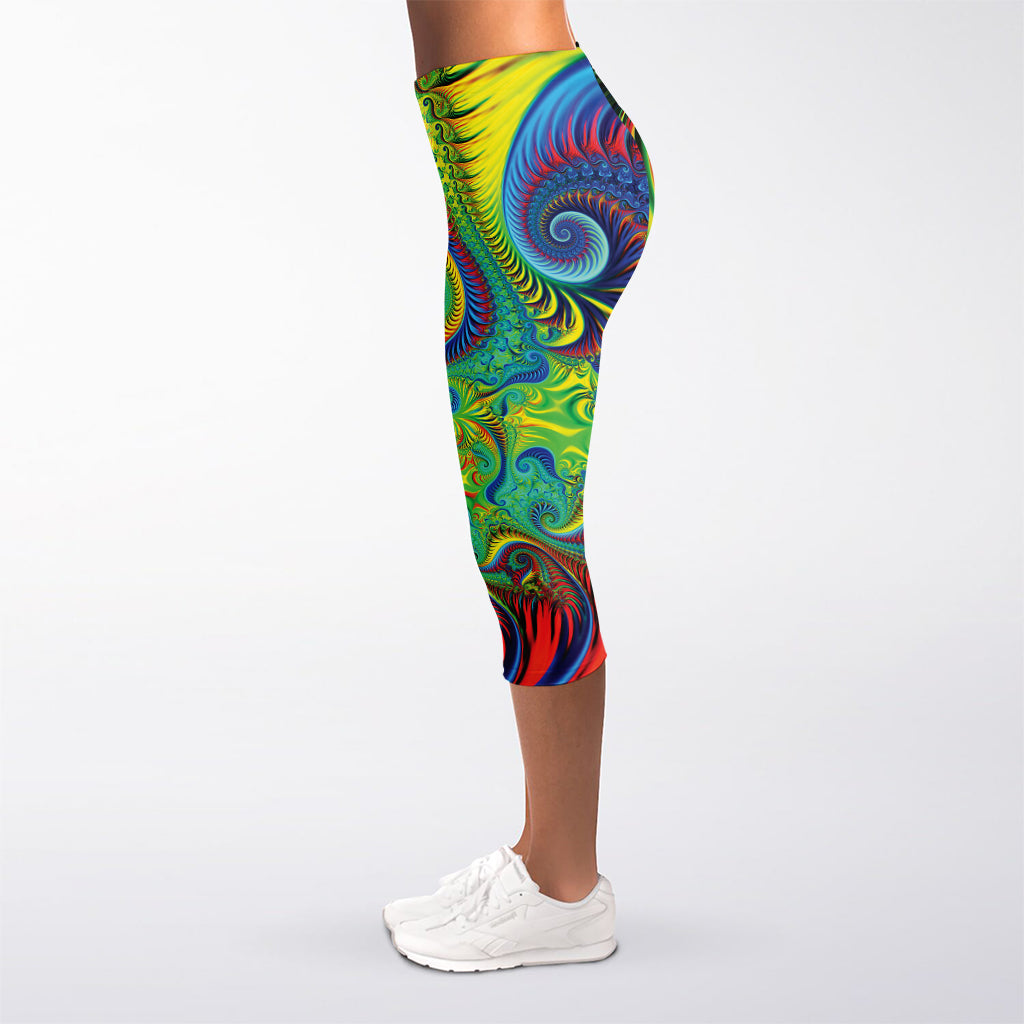 Psychedelic Fractal Print Women's Capri Leggings