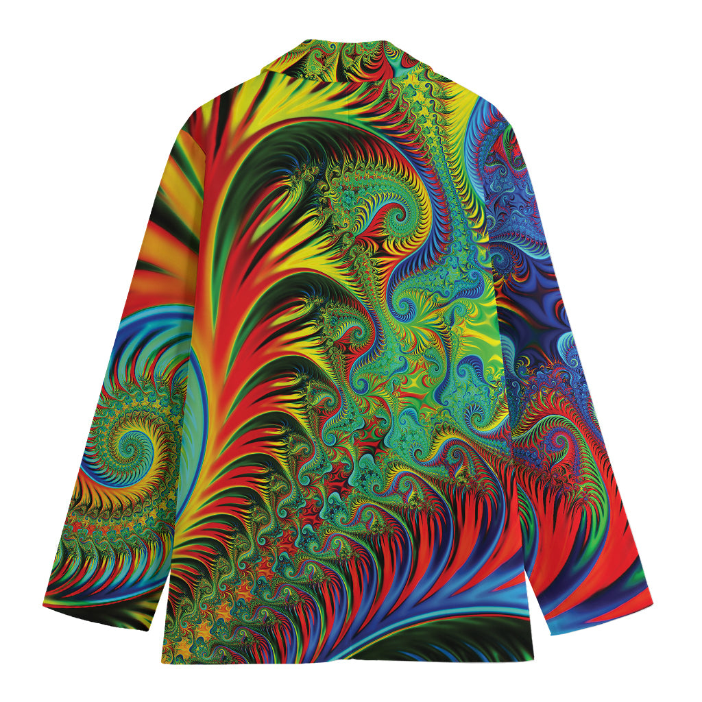 Psychedelic Fractal Print Women's Cotton Blazer