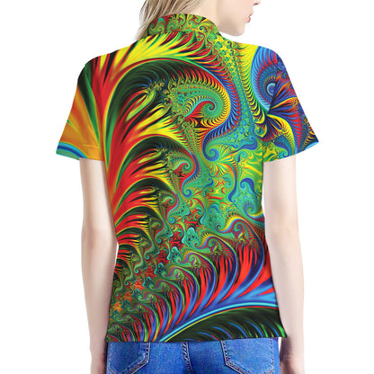 Psychedelic Fractal Print Women's Polo Shirt