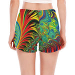 Psychedelic Fractal Print Women's Split Running Shorts
