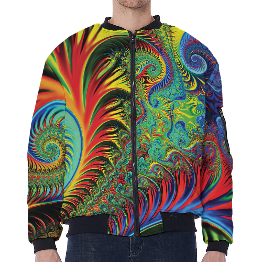 Psychedelic Fractal Print Zip Sleeve Bomber Jacket