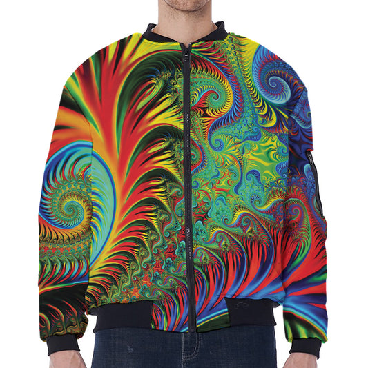 Psychedelic Fractal Print Zip Sleeve Bomber Jacket