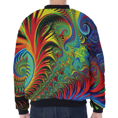 Psychedelic Fractal Print Zip Sleeve Bomber Jacket
