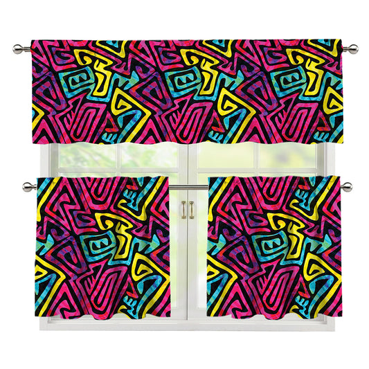 Psychedelic Funky Pattern Print 3 Piece Kitchen Curtains