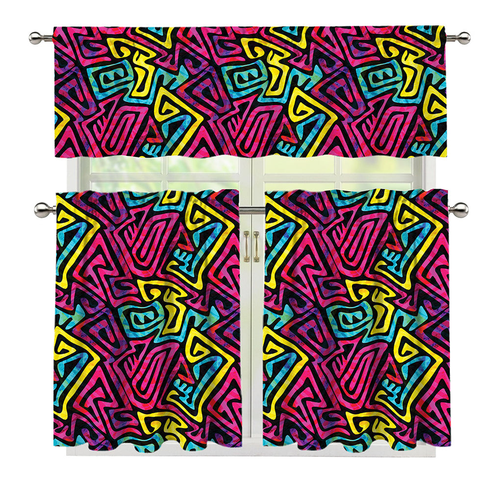 Psychedelic Funky Pattern Print 3 Piece Kitchen Curtains