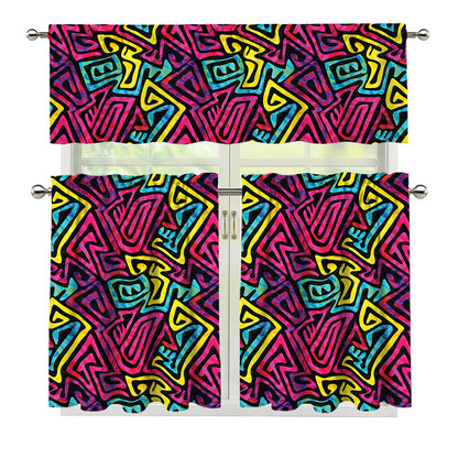 Psychedelic Funky Pattern Print 3 Piece Kitchen Curtains