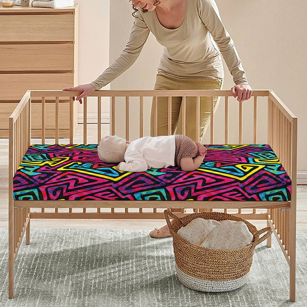 Psychedelic Funky Pattern Print Baby Crib Sheet